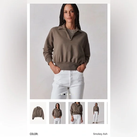 Buck Mason Taupe Cropped Half-Zip Sweatshirt sz small - Picture 3 of 7